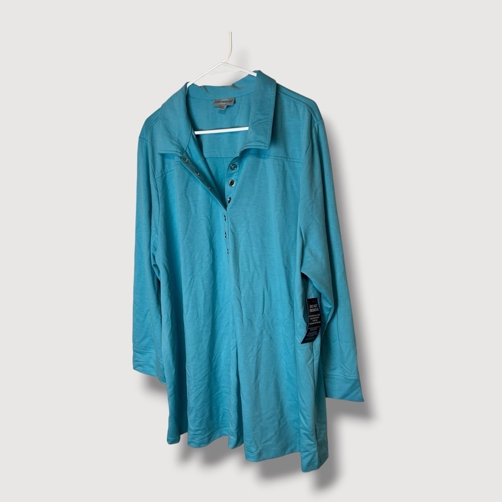 Catherines Aquamarine Blue Rivet Trimmed Popover Shirt Dress Size 2X New
